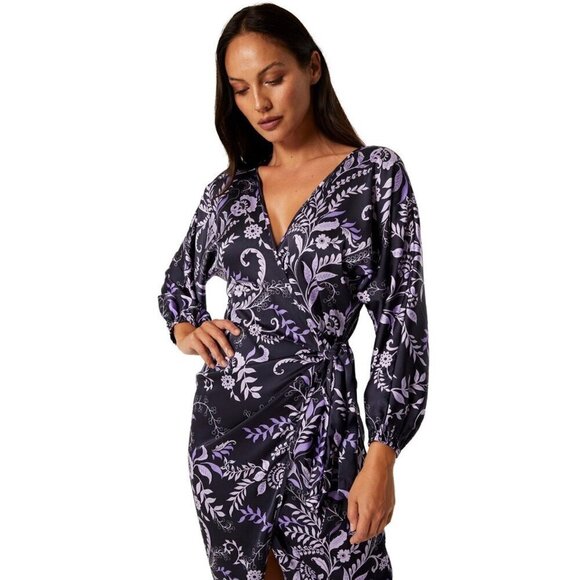 Misa Los Angeles Sylvia Faux Wrap Indigo Satin High Low Dress XS & L NWT - Picture 2 of 16